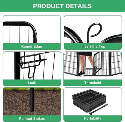 Dog Pen Pet Playpen Kennel Fence Outdoor Indoor Play Yard Puppy Exercise Barrier 31'' W x 24'' H 16 Panels (16 Panels, 24 Inches)
