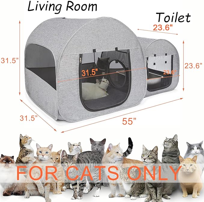 LUCKITTY Portable Cat Playpen, Delivery Room, Enclosure, Postoperative Recovery, House Design for Better Standing, Foldable Pet Tent for Indoor and Outdoor Use, Cat Houses & Condos (Light Grey)