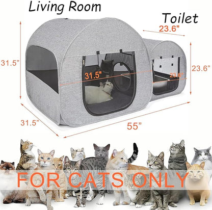 LUCKITTY Portable Cat Playpen, Delivery Room, Enclosure, Postoperative Recovery, House Design for Better Standing, Foldable Pet Tent for Indoor and Outdoor Use, Cat Houses & Condos (Light Grey)