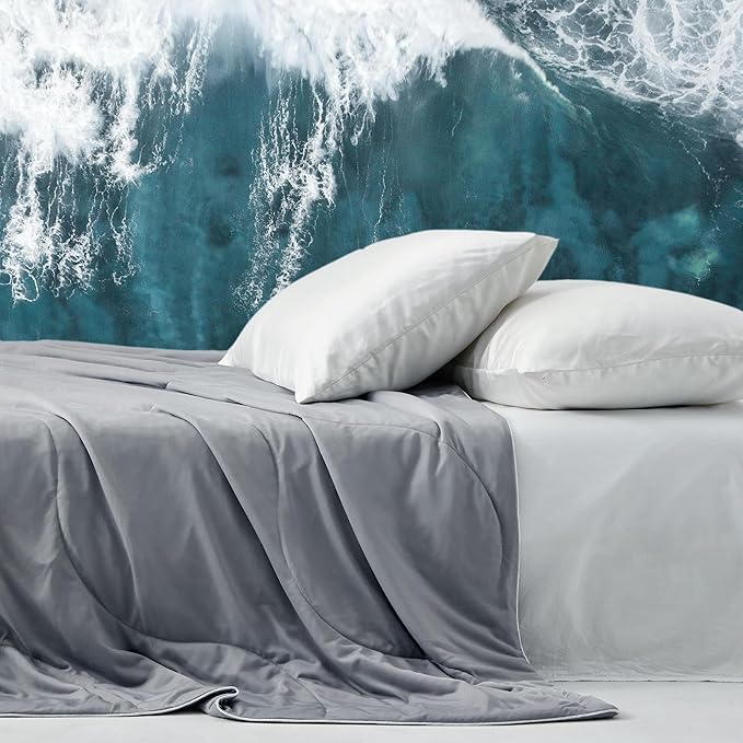 DOWNCOOL Cooling Comforter King Size, Grey Cooling Blanket for Hot Sleeper, Lightweight & Breathable Blanket for Night Sweats,Dual-Side Cooling Summer Bedding,106"X90"
