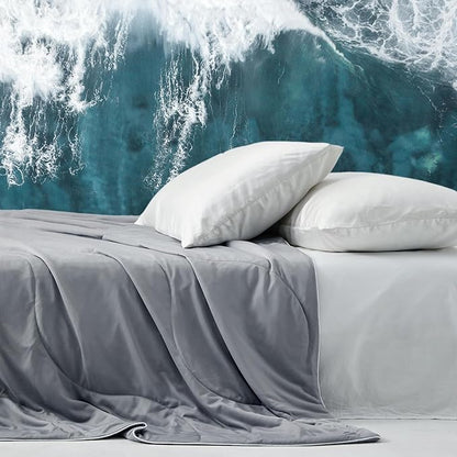 DOWNCOOL Cooling Comforter Queen Size, Grey Cooling Blanket for Hot Sleeper, Lightweight & Breathable Blanket for Night Sweats,Dual-Side Cooling Summer Bedding,90"X90"