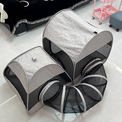 Portable Cat Playpen 2-Room with Tunnel, 3-in-1 Pop-up Cat Dog Crate Play Enclosure with Separate Areas, Foldable Pet Playpen for Puppy Kitten and Small Animals Indoor Outdoor Travel
