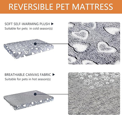 VANKEAN Reversible Cool and Warm Dog Bed Mat for Crates - Stylish Pad With Waterproof Inner Linings and Removable Machine Washable Cover, Firm Support for Small to XX-Large Dogs, Grey