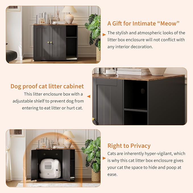 Extra Large Cat Litter Box Enclosure with Scratch Pad, Large Automatic Litter Box Furniture, Dog-Proof Litter Cabinet with Outlet, Space for Cat Stuffs