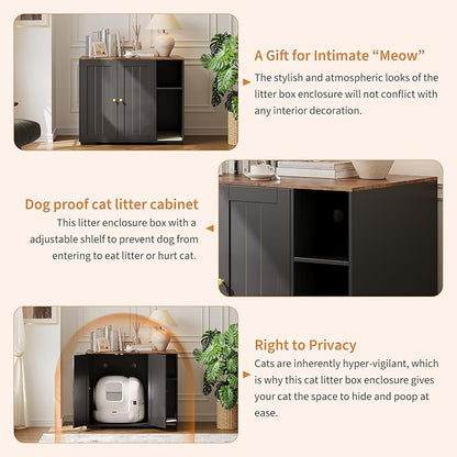 Extra Large Cat Litter Box Enclosure with Scratch Pad, Large Automatic Litter Box Furniture, Dog-Proof Litter Cabinet with Outlet, Space for Cat Stuffs