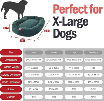 Majestic Pet 52 Inch Micro Velvet Calming Dog Bed Washable – Cozy Soft Round Dog Bed with Spine for Head Support - Fluffy Donut Puppy Mat 52x35x11 (inch) X- Large – Marine (2025)