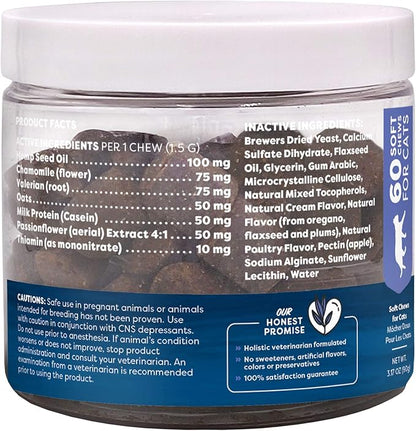 Only Natural Pet Calming Hemp Soft Chews - Relaxation Composure Sedative Tranquilizer Treats for Cat Stress Reduction w/Soothing Botanicals Supports Sleep Aid Quiet Travel Chill Vet Visit - 60 Count