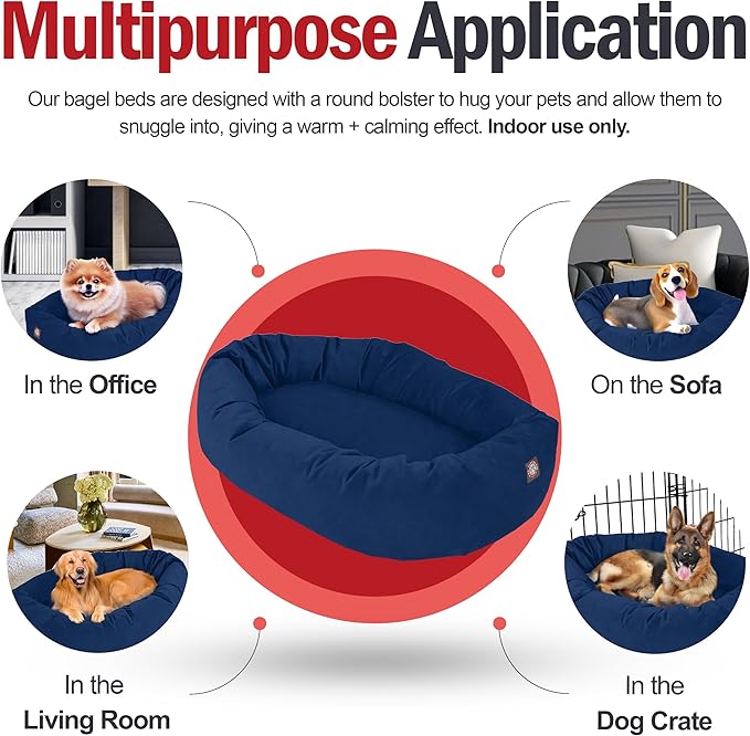 Majestic Pet 24 Inch Suede Calming Dog Bed Washable – Cozy Soft Round Dog Bed with Spine Support for Dogs to Rest Their Head - Fluffy Donut Dog Bed 24x19x7 (Inch) - Round Pet Bed Small – Navy (2025)