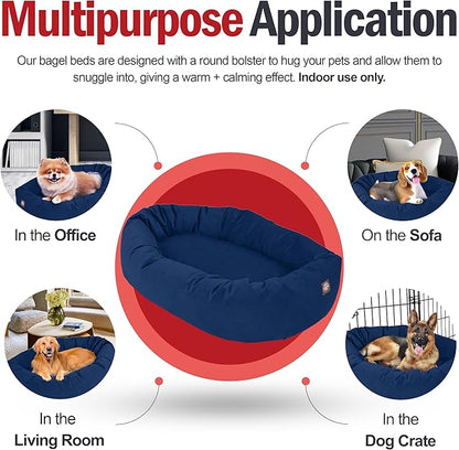 Majestic Pet 24 Inch Suede Calming Dog Bed Washable – Cozy Soft Round Dog Bed with Spine Support for Dogs to Rest Their Head - Fluffy Donut Dog Bed 24x19x7 (Inch) - Round Pet Bed Small – Navy (2025)