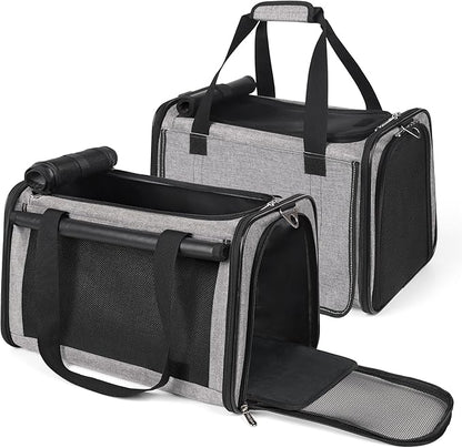 YUDODO 2 Packs 25 lbs Lightproof Soft Sided Cat Carrier for Large Cat & Small Dog Airline Approved Travel Bag Pet Puppy Carriers with Side Pockets & Reflective Mesh, Foldable Portable for Car 2 Grey