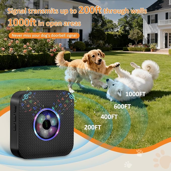 Ownpets Smart Dog Door Bell, Wireless Dog Doorbell for Potty Training & Housebreaking, Dog Bell to Go Outside, 1000Ft Range Waterproof Touch Button, 55 Melodies, Ideal for Puppies & All Dog Breeds