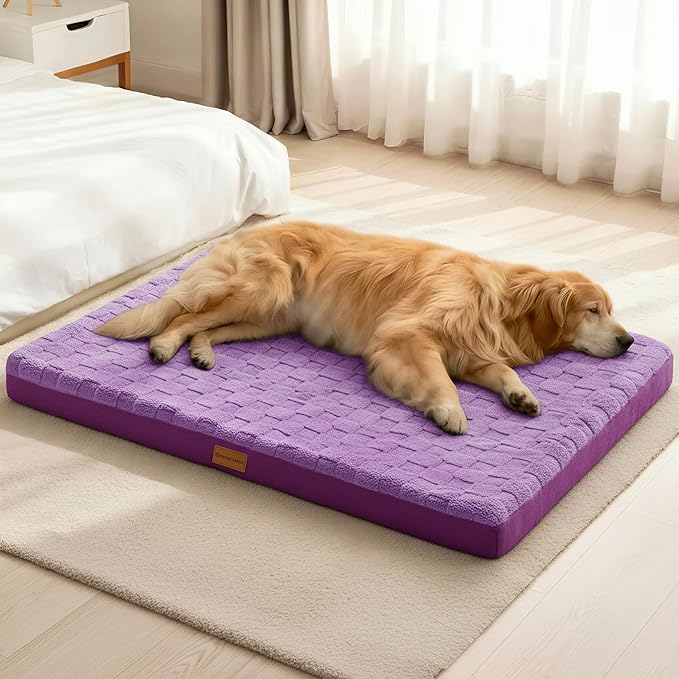 Patas Lague Orthopedic XL Dog Bed Large Sized Dog 42''X28'', Waterproof Soft Comfortable Egg Crate Foam Large Pet Beds Crate Mat with Removable Washable Cover and Nonskid Bottom, Pueple