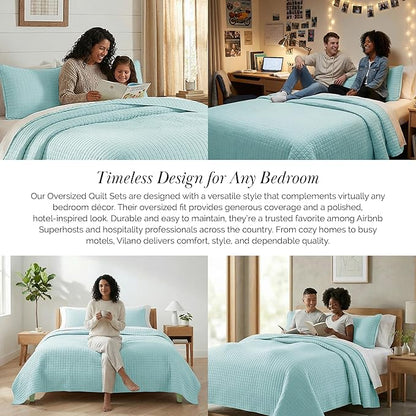 Southshore Fine Living, Inc. Oversized King Quilt Bedding Set, Microfiber Comforter Blue, Pet Hair Resistant Bedding California King Size Quilt Coverlet Bedspread Set with 2 Shams, Sky Blue Quilts