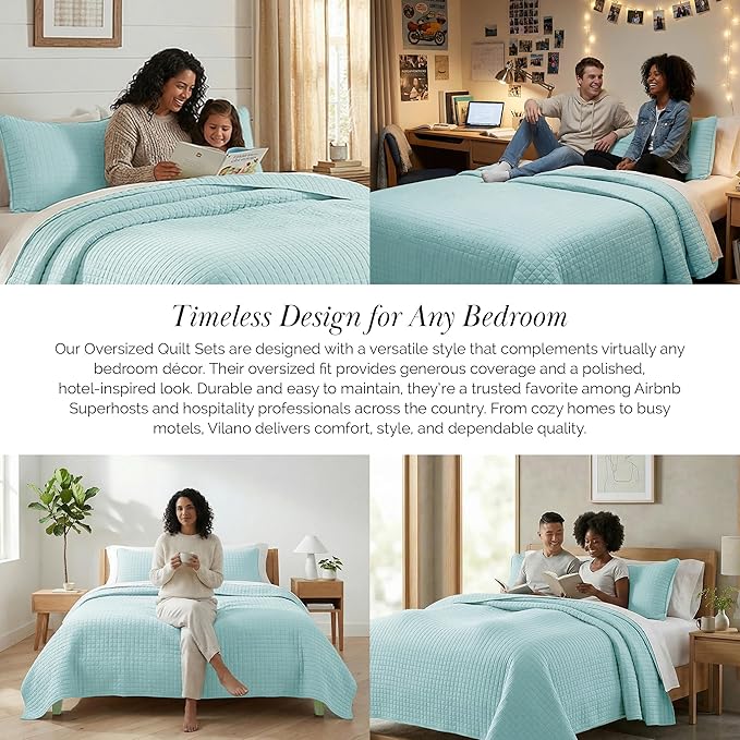 Southshore Fine Living, Inc. Twin Quilt Bedding Set, Soft Microfiber Coverlet Bedspread, Stain and Pet Hair Resistant Bedding, XL/Twin Blue Quilt Comforter Set with 1 Pillow Sham, Sky Blue