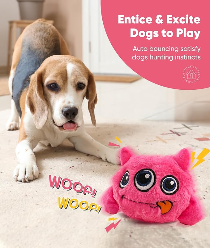 Petbobi Interactive Dog Toys Ball, USB Rechargeable Moving Dog Toy with Barking Sounds, Plush Monster Ball with Washable Cover, 4.9" Pet Toy for Small & Medium Dogs, Christmas & Birthday Gift