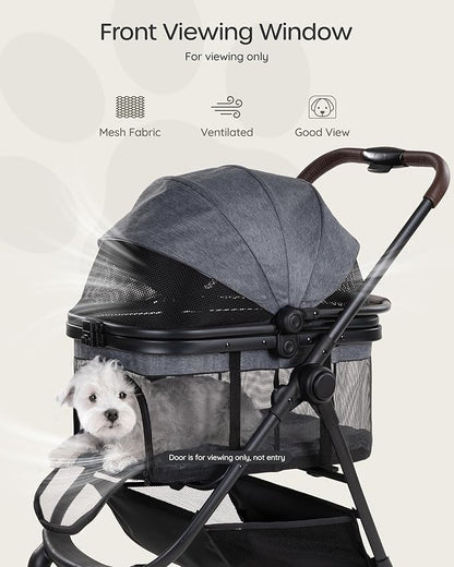 3 in 1 Pet Carrier Stroller with Detachable Carrier, Foldable Dog & Cat Stroller for Small/Medium Dogs up to 33 lbs, Large Storage Bag, Full Window Mesh, One-Touch Dual Brake, Car Seat