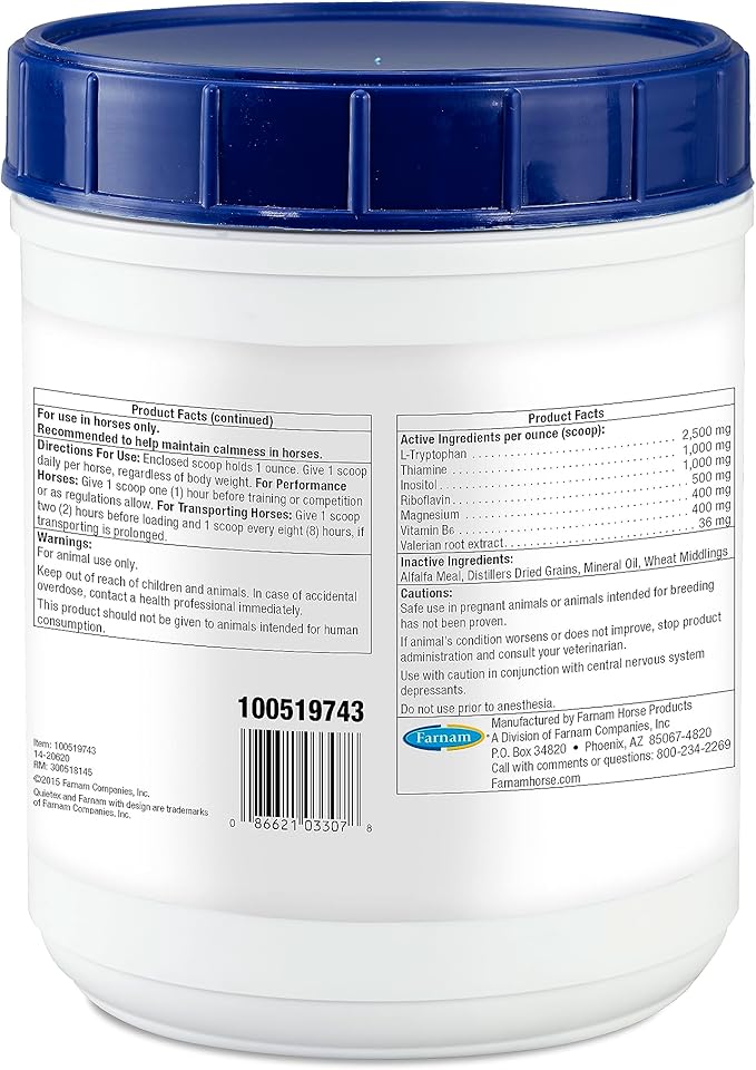 Farnam Quietex II Horse Calming Supplement Pellets, Helps Manage Nervous Behavior, Contains 7 Stress Relief Ingredients, Promotes Focus, Calm & Composed Horses, 1.625 lbs, 26 Day Supply
