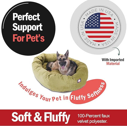 Majestic Pet 52 Inch Micro Velvet Calming Dog Bed Washable – Cozy Soft Round Dog Bed with Spine for Head Support - Fluffy Donut Puppy Mat 52x35x11 (inch) X- Large – Apple (2025)