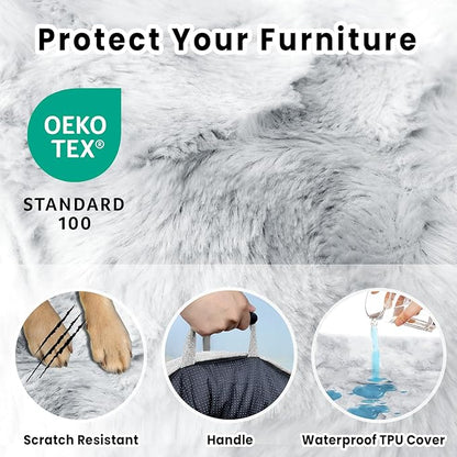 Calming Dog Couch Bed for Large Dogs, 41 x 37 inch Waterproof Removable Pet Mat Couch Cover for Furniture Protector, Non-Slip Fluffy Pelsbarn Dog Bed for Couch, Sofa, Outdoor - Tie-Dye Grey