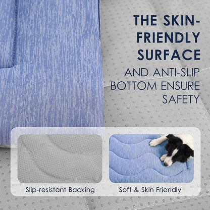 Dog Cooling Mat, Portable & Durable Cooling Mat for Dogs, Physical Heat Absorption, Anti-Slip Cooling Bed for Large Dogs 60–100 lbs (Golden Retriever, Lab, German Shepherd), 43x32 inches, Blue Wave