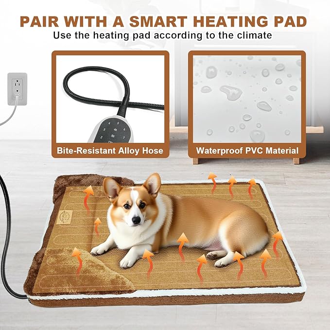 Heated Dog Bed for Large Dogs 40x27 inches, Indoor Dog Couch Heated Pet Bed, Soft & Cozy Pet Warming Sofa with Temperature and Time Adjustable Themostat, Removable Cotton Sleeve