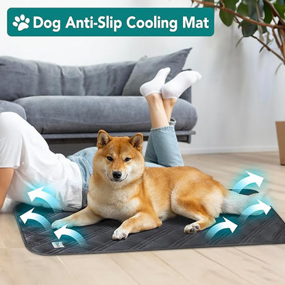 PetAmi Waterproof Cooling Mat for Dog, Premium Pet Cooling Blanket for Bed Crate, Anti Slip Indoor Dog Cool Pad for Sleeping, Q-MAX Large Sofa Couch Cover Mat for Cat, Grey, 40x60