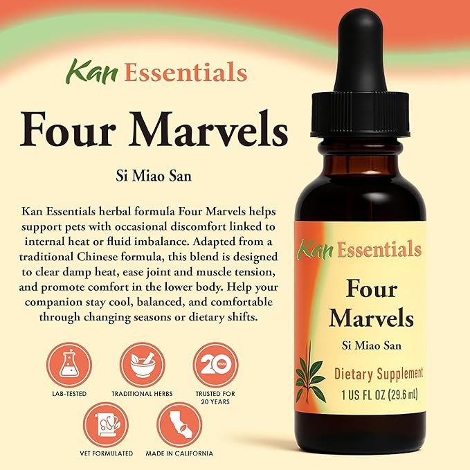 Kan Herb Company Four Marvels – Traditional Chinese Herbal Blend for Dogs and Cats to Support Digestive Clarity, Fluid Balance, and Overall Wellness, Liquid Herbal Supplement for Pets, 1 fl oz