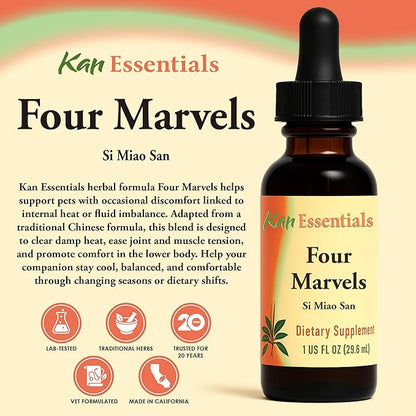 Kan Herb Company Four Marvels – Traditional Chinese Herbal Blend for Dogs and Cats to Support Digestive Clarity, Fluid Balance, and Overall Wellness, Liquid Herbal Supplement for Pets, 1 fl oz