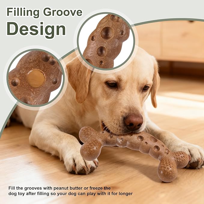 Dog Chew Toys for Aggressive Chewers 2 Pack Tough Dog Bone Toy for Small Medium Large Breed to Keep Them Busy (Medium/Large-Under 60LBS, Bacon Flavored)