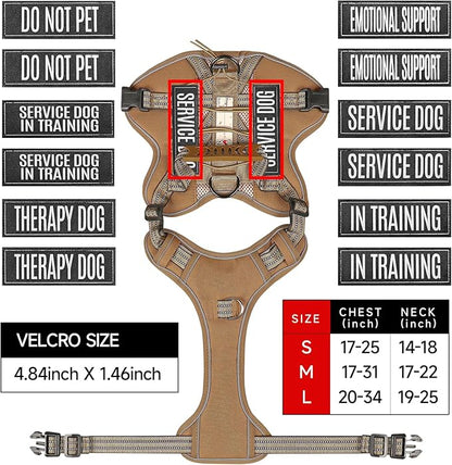 Service Dog Tactical Vest Harness and Leash Set Medium Sized Dog Emotional Support- Tactical Dog Harness Training Collar with Name (Khaki, L)