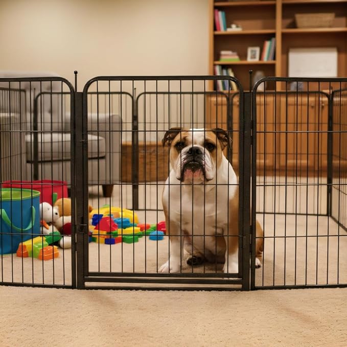 Dog Playpen - 40 inch, 8 Panel Portable Black Metal Pet Play Pen for Small Dogs & Puppies - Indoor/Outdoor Kennel Cage | Anti-Rust - Tool Free Setup for Home, Yard, RV, or Camping