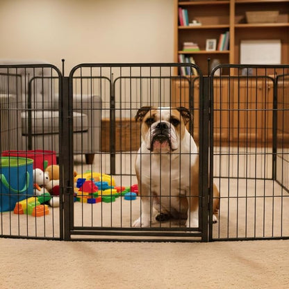 Dog Playpen - 40 inch, 8 Panel Portable Black Metal Pet Play Pen for Small Dogs & Puppies - Indoor/Outdoor Kennel Cage | Anti-Rust - Tool Free Setup for Home, Yard, RV, or Camping