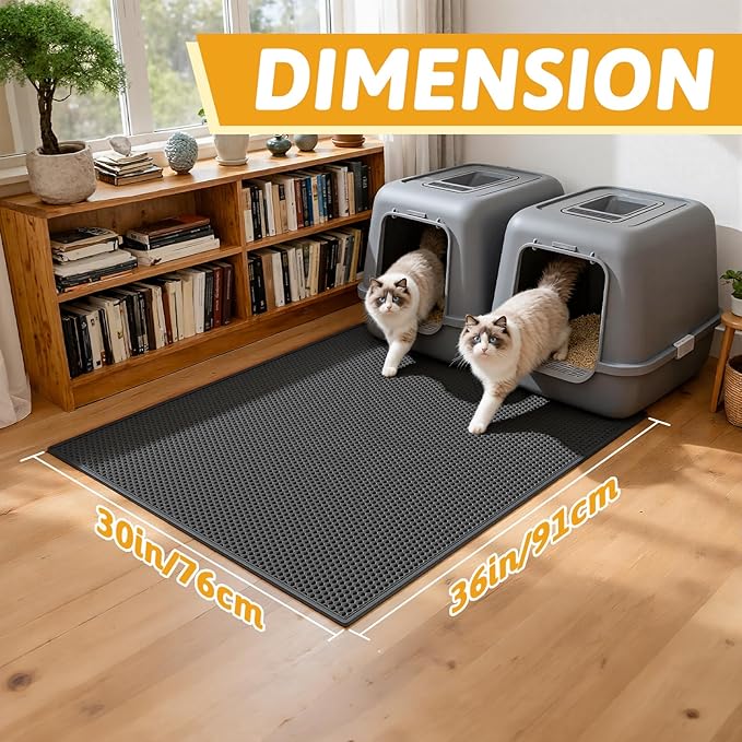 Pieviev Cat Litter Mat Double Layer Waterproof Urine Proof Trapping Mat 1 Pack (Black, 36x30 Inch (Pack of 1))