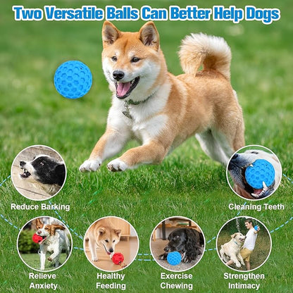 2 Pack Indestructible Dog Toy Balls for Aggressive Chewers, Interactive 3.15”Squeaky Dog Balls and 3.54”Treat Dispensing Ball to Keep Them Busy, Chew Toys for Large Dogs, Enrichment Toy