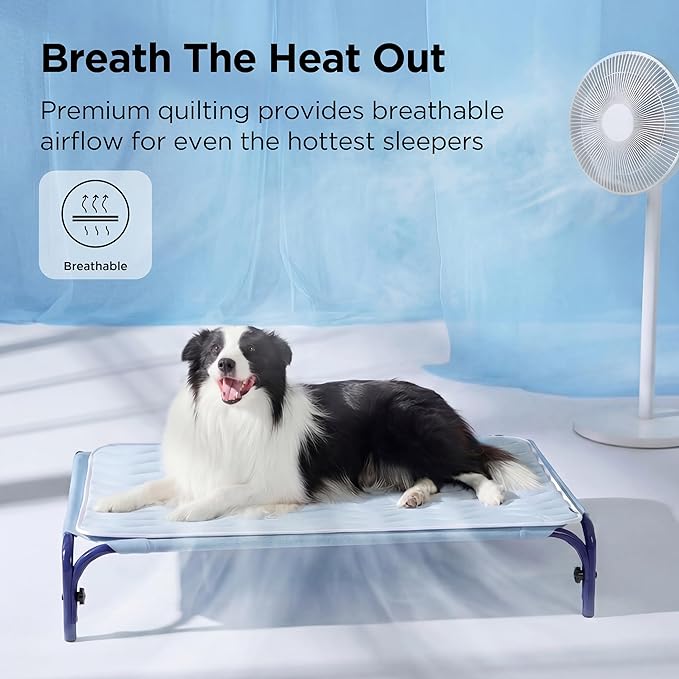 Bedsure Cooling Mat for Large Dogs - Q-Max>0.4 Thin Breathable Cooling Crate Pad Indoor for Pet with Chill Cool Fiber as Cooling Topper，Portable Washable Kennel Mat in Outdoor Summer, 35x23, Blue