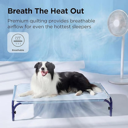 Bedsure Cooling Mat for Large Dogs - Q-Max>0.4 Thin Breathable Cooling Crate Pad Indoor for Pet with Chill Cool Fiber as Cooling Topper，Portable Washable Kennel Mat in Outdoor Summer, 35x23, Blue