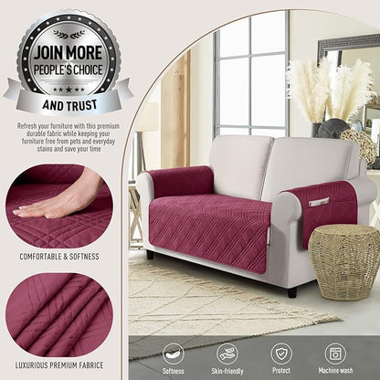 TAOCOCO Waterproof Loveseat Covers for Pets Dogs with Non Slip Backing, Sofa Seat Covers with Side Pocket for 2 Cushion Couch Washable Dog Couch Cover Protector Sofa Slipcovers(Loveseat, Wine)