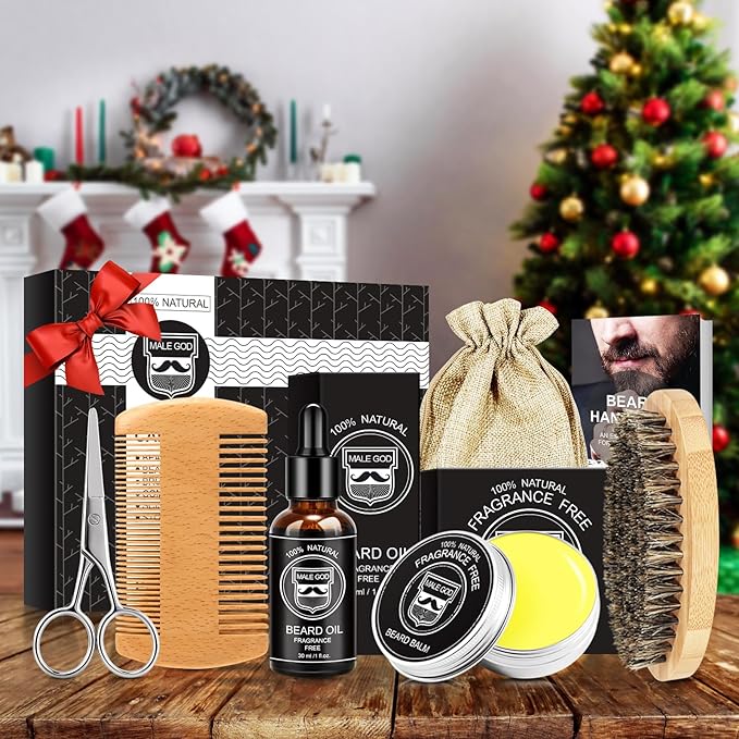 MALE GOD Beard Kit, Beard Growth Kit w/Natural Ingredients Beard Oil & Balm, Men's Care & Grooming Set w/Beard Brush & Comb, Anniversary | Birthday Gifts for Men, Him, Husband, Boyfriend, Dad