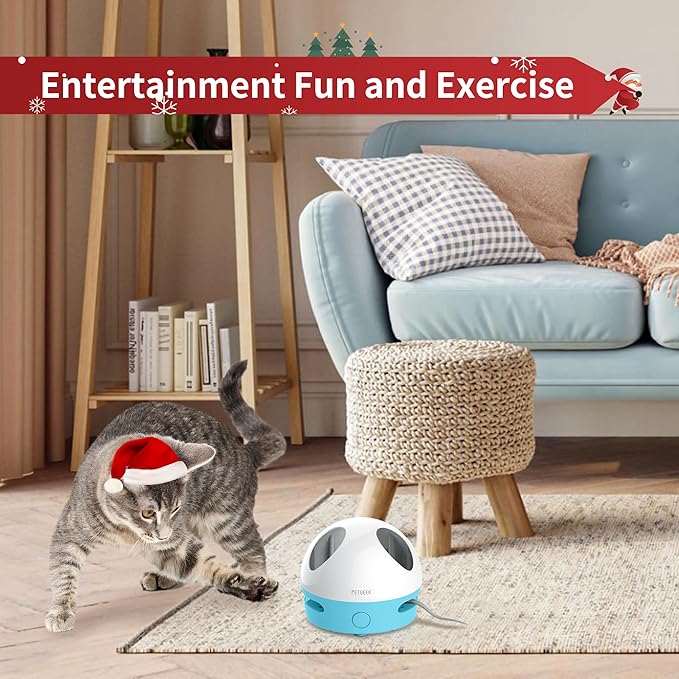 PETGEEK Hidey Mouse Electronic Interactive Cat Toy, Hide Mouse Cat Toy with Squeaky Mouse, Automatic Cat Toys with Catnip Filled Hidey Mouse, Cat Toys Interactive for Indoor Cats Play (Blue)
