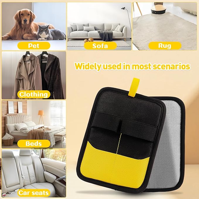 Electrostatic Pet Hair Removal Glove - Reusable Pet Hair Removal Glove with Cleaning Brush & Flea Comb for Cats & Dogs, Washable for Clothing, Couch, Carpet, Car Seat (Black/Yellow)