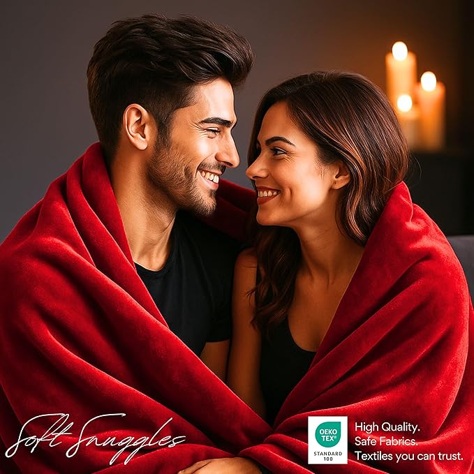 Waterproof Blanket King Size, Red & Black, 82x82"- Water Proof and Stain Resistant Blankets for Bed, Couch, Couples Fleece Moisture Absorbent, Layered Sheet Protector, Leakproof Protective Top Cover