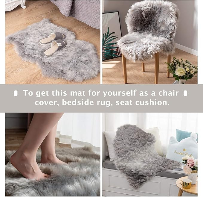 Asrug Faux Fur Dog Rug Plush and Fluffy Dog Mat Ultra Cozy Pet Throw Rug for Dogs Cats, Luxury Soft Faux Sheepskin Rug, Small Blanket for Dog,Shag Fur Area Rugs for Bedroom, Grey, 24 by 36 inches