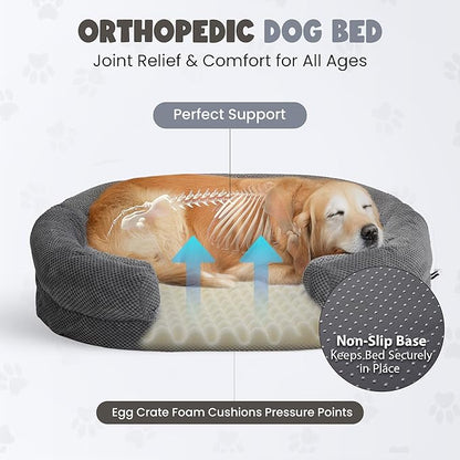 Bolster Dog Bed, Large Orthopedic Dog Bed with Memory Foam, Spacious Pet Couch Bed with Supportive Structure, Removable Washable Cover, Durable and Stylish Dog Bed for Large Dogs