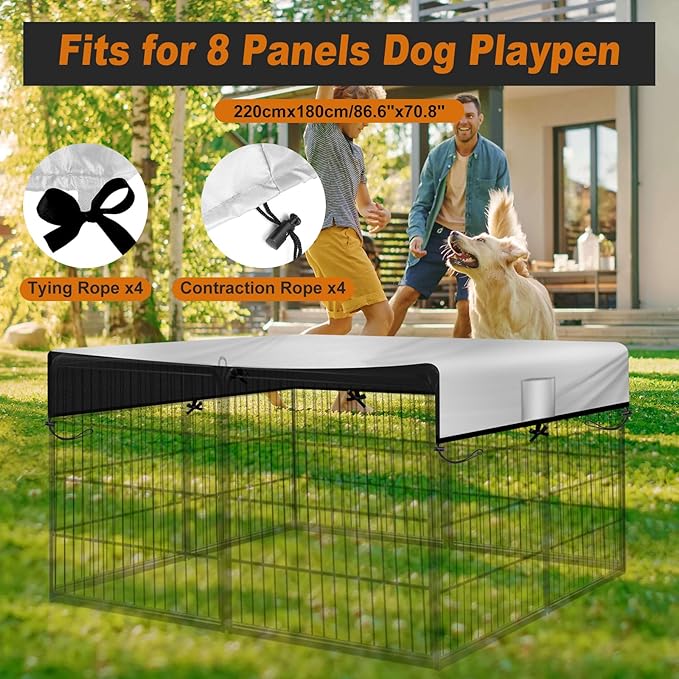 LYHNMW Dog Playpen Cover, 600D Oxford Fabric Dog Pen Canopy with Sun and Rain Protection, Specialized Fits for 24/32/40/45/50" Panels Playpen(Only Cover)