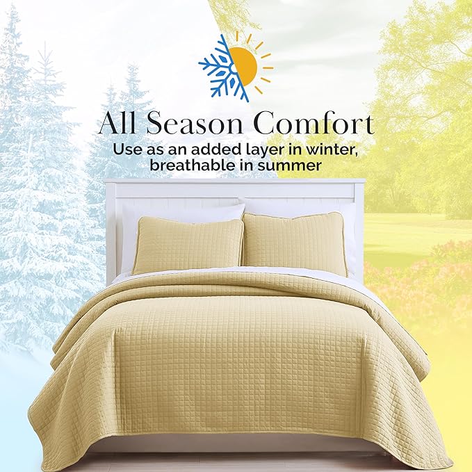 Southshore Fine Living, Inc. Full/Queen Quilt Bedding Set, Cozy Coverlet Queen Size Bedspread, Wrinkle-Free, Pet Hair Resistant Bedding, Full Size Quilt Coverlet w/2 Pillow Shams, Gold