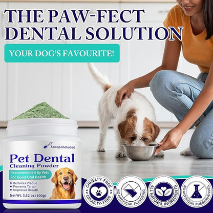 Dog Teeth Cleaning Powder - Dog Dental Powder - Dog Breath Freshener - Targets Tartar & Reduces Plaque & Bad Breath - Teeth Cleaning Made Easy Eliminate - Formulated for Small, Medium, Large Dogs