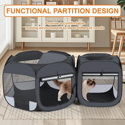 Portable cat playpen, 2-in-1 Dog playpen Indoor, Puppy Dog Play Pen for Indoors, cat cage Crate for Dogs Indoor, Independently Usable cat Tents for Indoor Cats, Collapsible pet playpen(Large)