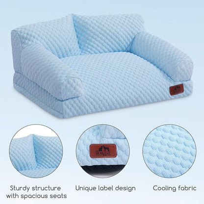 Hollypet Cooling Dog Cat Pet Couch Soft Calming Sofa Bed for Medium Small Cats and Dogs, Gray, 24"x 18"x10"