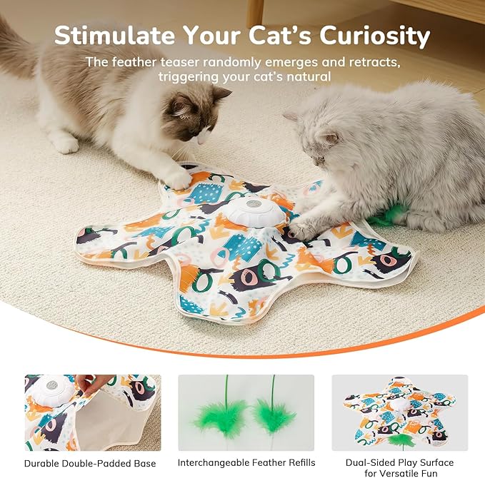 Cat Toy, Interactive Cat Toy, Cat Toys Interactive, Rechargeable Hide And Seek Automatic Kitten Toy With 2 Replaceable Wands, 3 Modes, 10-Min Auto-Sleep & Realistic Mouse Sounds For Indoor Cats