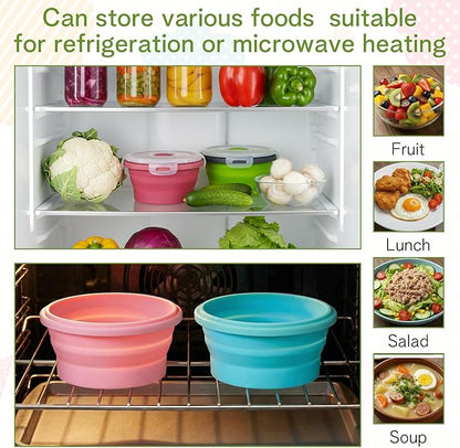 MAQUITA 6 Pcs Bowls with Lids Silicone Camping Food Storage Container Expandable Folding Salad Lunch Box Travel Container for Hiking Camping